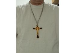 Edelstahl Halskette mit 12cm Kreuz Schwarz-Gold