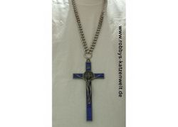Edelstahl Halskette 80 cm mit 20 cm Kreuz blau Edelstahl Halskette 80 cm mit 20 cm Kreuz blau