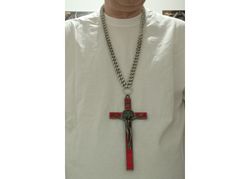 Edelstahl Halskette mit 20 cm Kreuz Rot