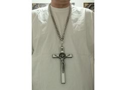 Edelstahl Halskette mit 20 cm Kreuz weiß